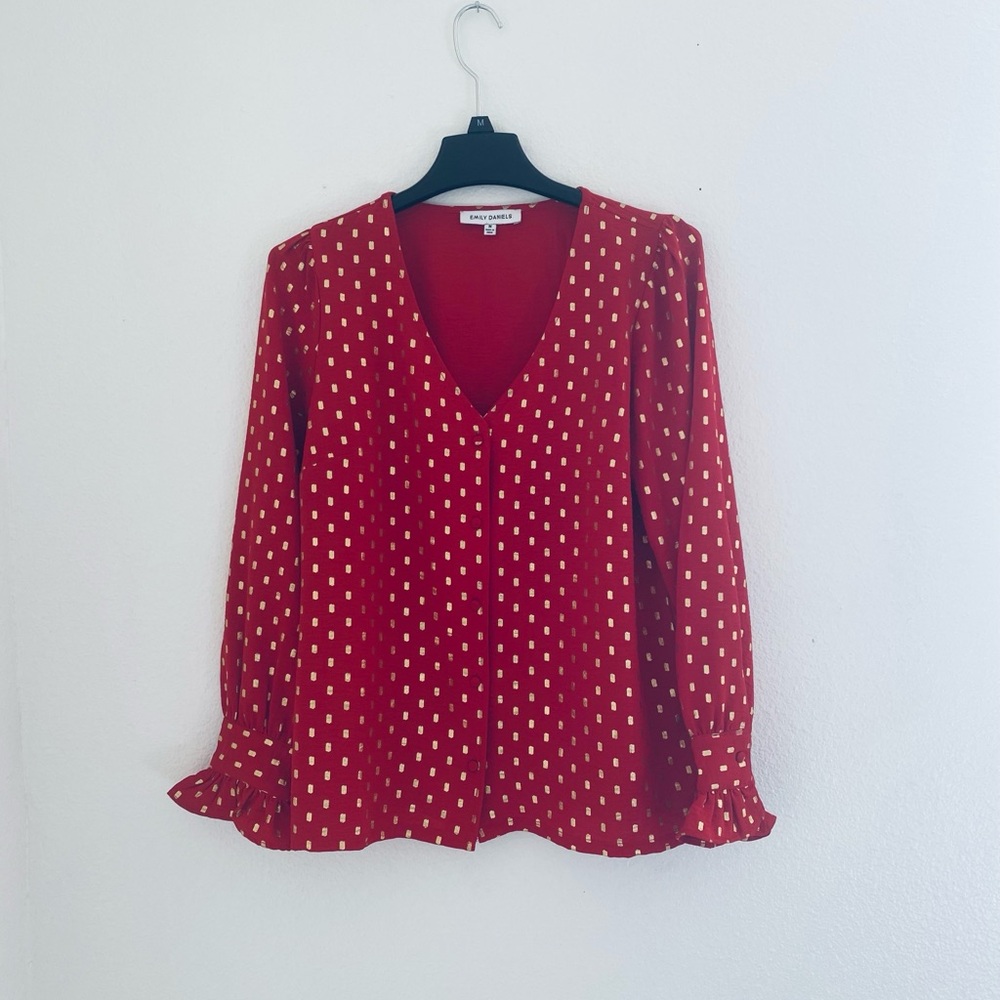 Chic Red Blouse with White Dots